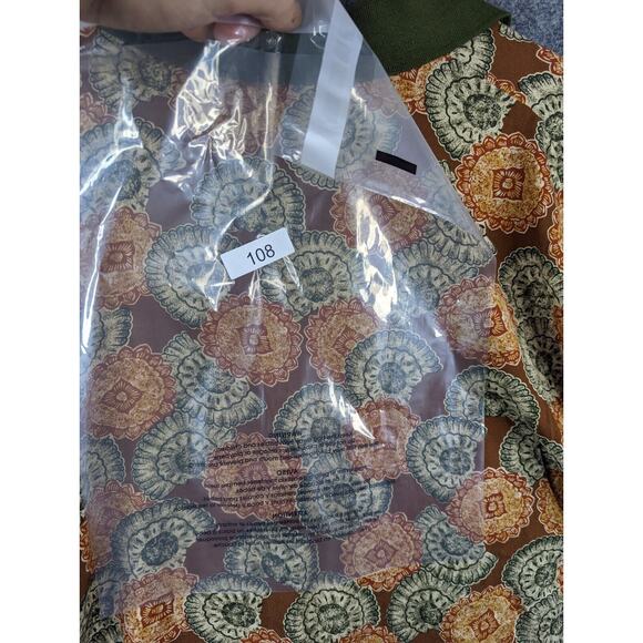 Green Gold Shells Vintage Chiamare Mens Unique Short Sleeve Shirt Shells Size L - Picture 10 of 10